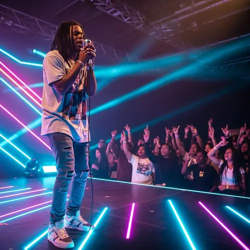 Juice Wrld: Young African Descent Musician on Neon Stage