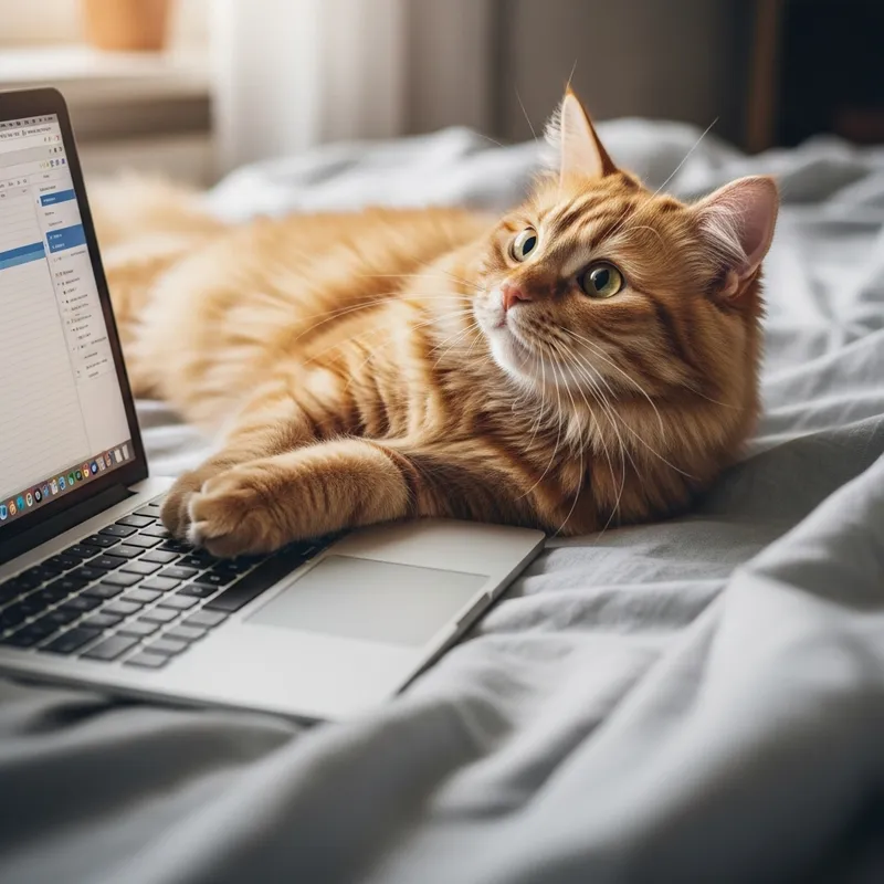 Cat Working on Laptop in Bed: Adorable and Productive Scene