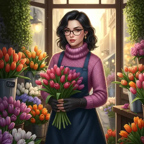 Captivating Woman: The Tulip Girl - Enchanting Florist Story