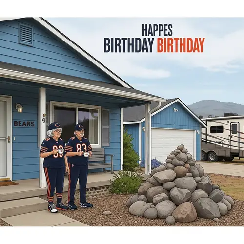 Birthday Card Design: Elderly Couple in Chicago Bears Attire