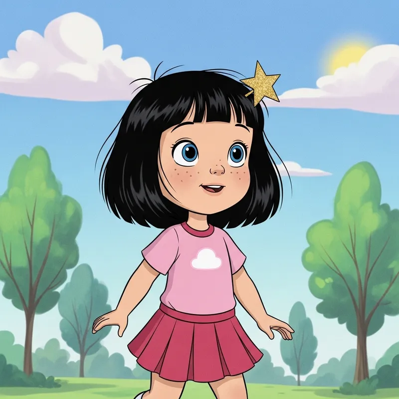 Animated Disney Style Rendering of a Three-Year-Old Girl with Short Black Hair