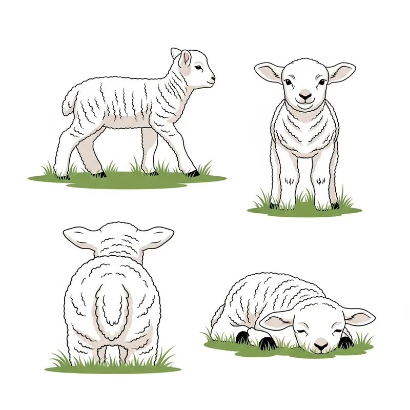 Cute Sheep Baby Vector Illustrations in Various Poses
