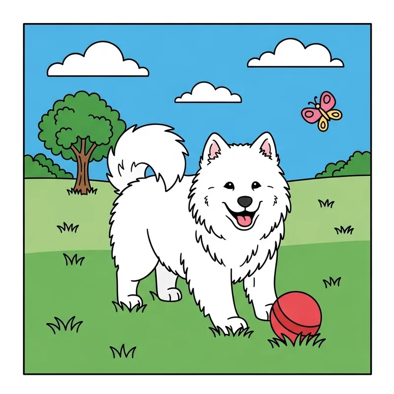 Cute Samoyed Dog for Kids' Coloring Book