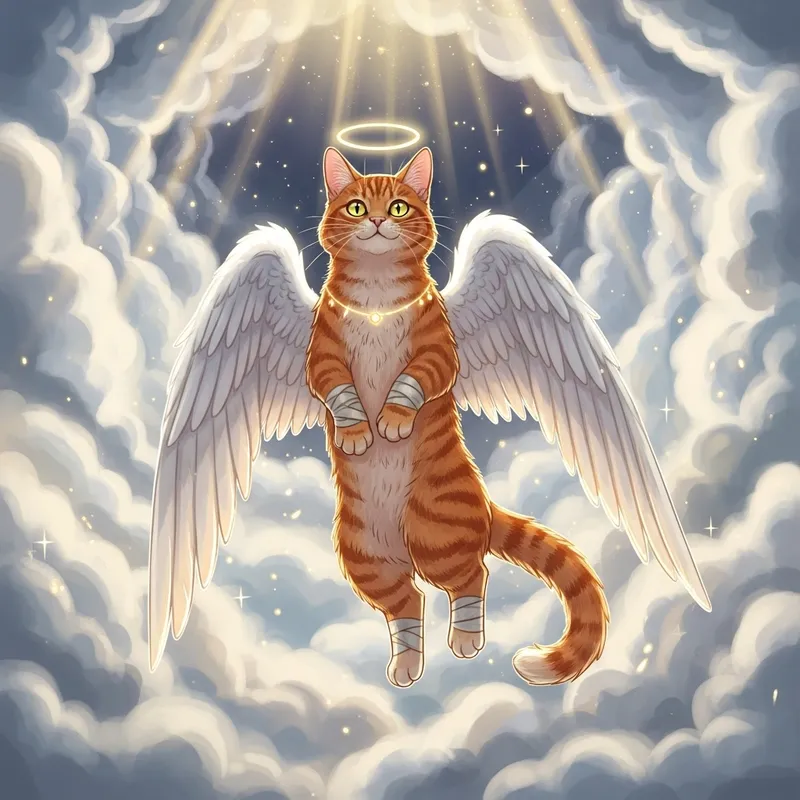 Red Cat with Angel Wings, Bandages, and Heavenly Aura Red Cat with Angel Wings, Bandages, and Heavenly Aura