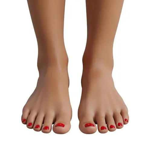 Photo-Realistic Female Toes Depiction in Medium Brown Skin with Red Polish