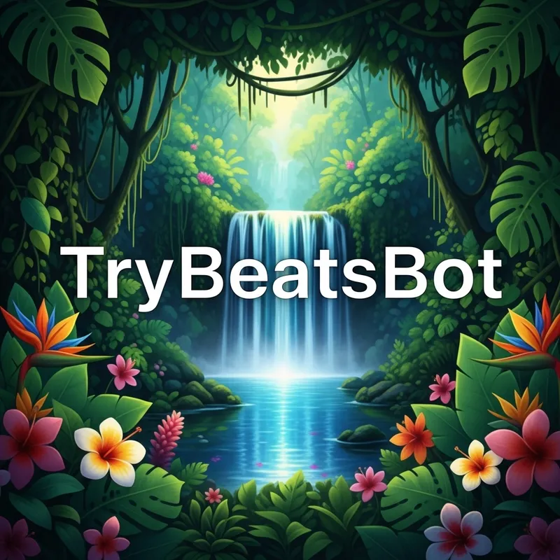 TryBeatsBot Logo: Tropical Jungle & Waterfall Design