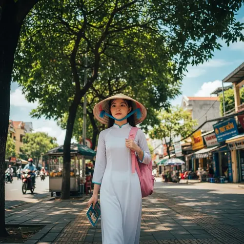 Vietnamese Schoolgirl Tuyết Heading to School Alone