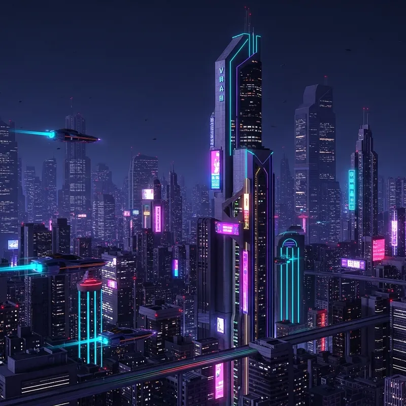 Bustling Neon Cityscape | Vibrant Futuristic Night Scene