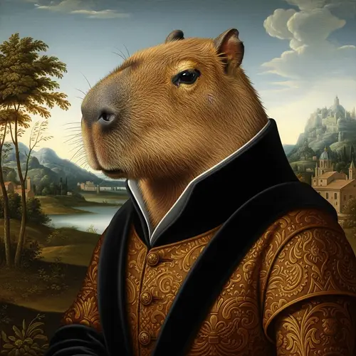 Renaissance-style Capybara Depiction | Elaborate & Symmetrical Artwork