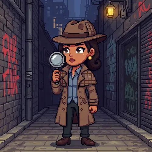 Diverse Female Detective Sprite in Pixel Art | Sharp Mind & Quick Wit