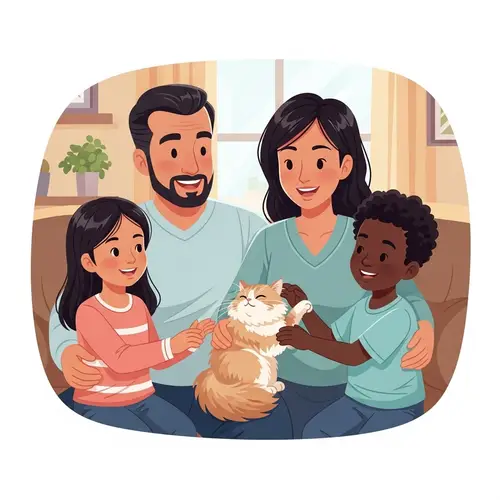Warm and Cozy Multicultural Family Time with Pet Cat