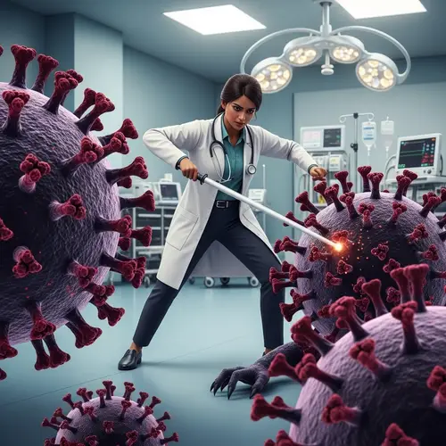 Cartoon Female Doctor Fights Coronavirus