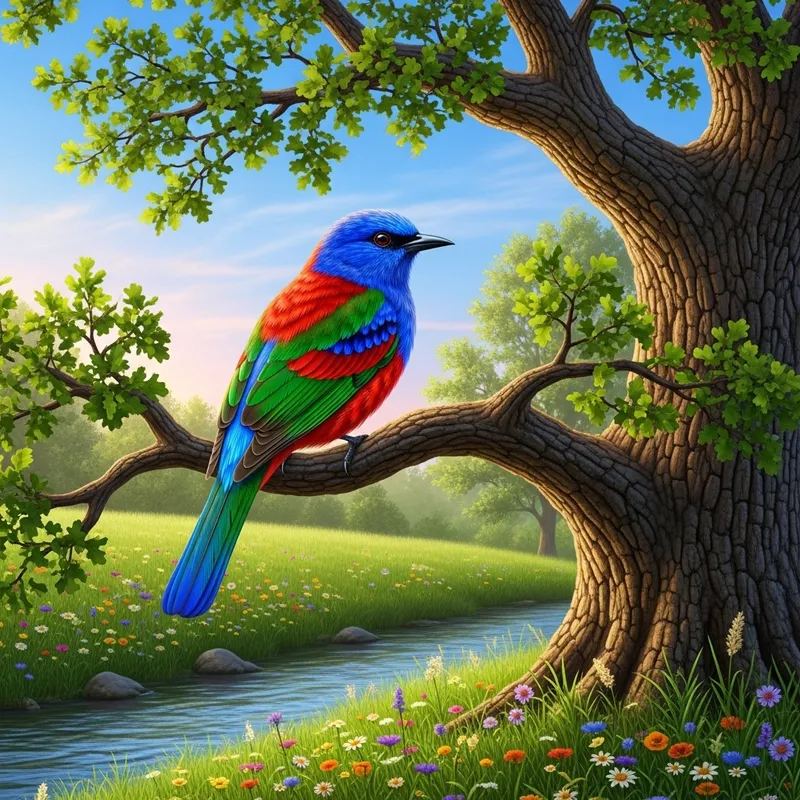 Serenity of Nature: Azure Bird on Oak Tree Serenity of Nature: Azure Bird on Oak Tree