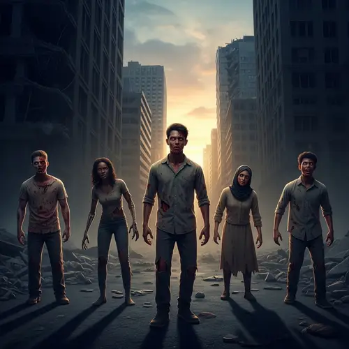 Terrifying Multi-racial Zombie Horde in Crumbling City