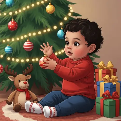 Hispanic Toddler's First Christmas: Enchanting Tree Decorations