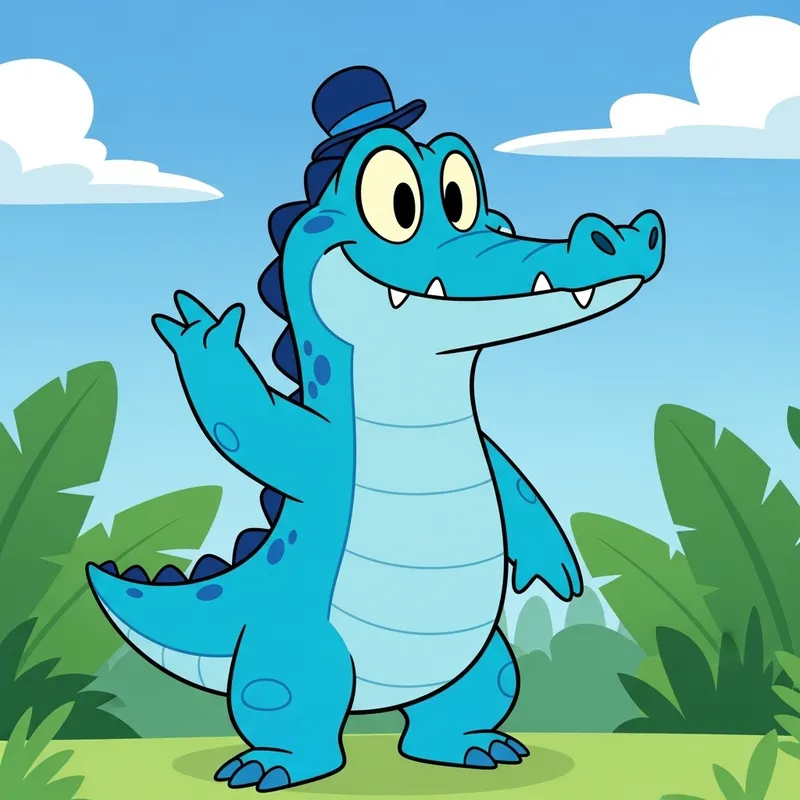Turquoise and Sky Blue Animated Crocodile