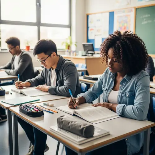 Engaging Classroom Scene with Two Dedicated Students