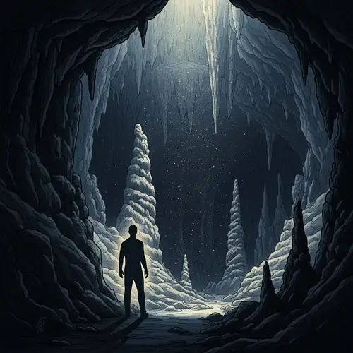 Silhouette of Unidentified Man in Allegorical Cave