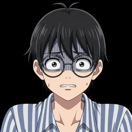 Stylized Anime Character with Distressed Expression