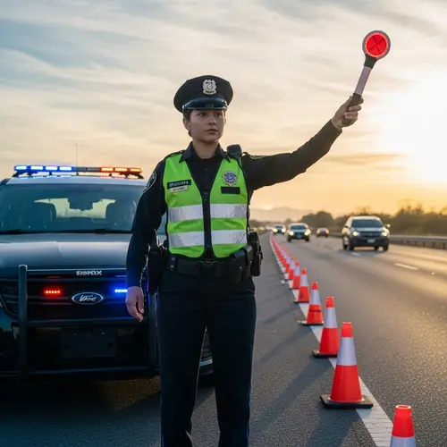 Hispanic Female Traffic Officer on Duty | Highway Scene