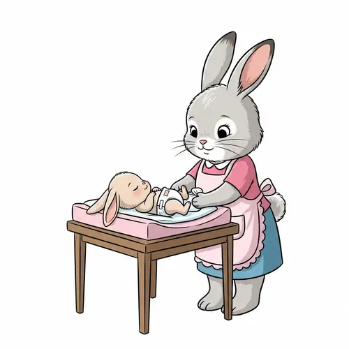 Adorable Newborn Bunny on Changing Table | Bunny Mommy Changing Diaper