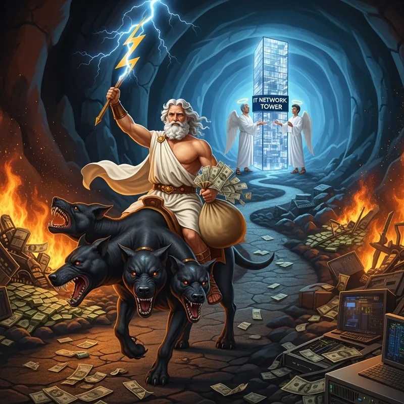 Zeus Rides Cerberus in the Underworld