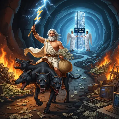 Zeus Rides Cerberus in the Underworld