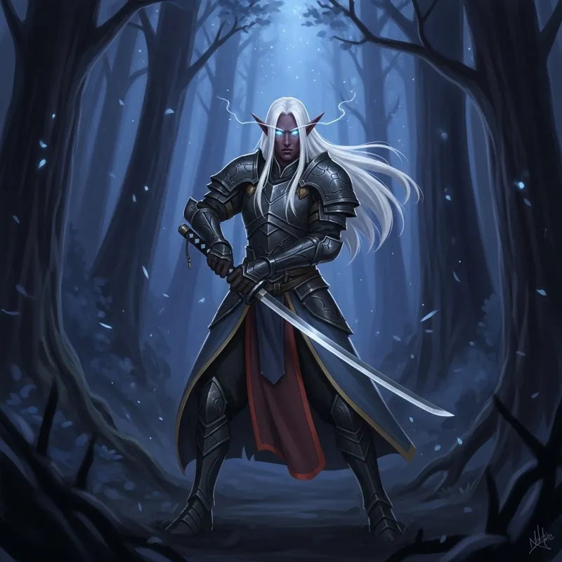 Majestic Dark Elf Warrior in Mysterious Forest