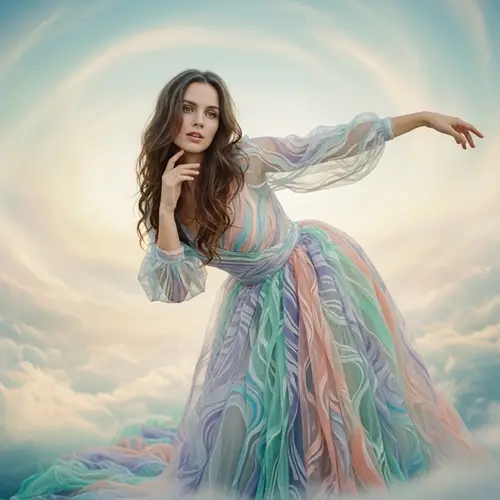 Mysterious Woman in Flowing Gown | Ethereal Pastel Colors