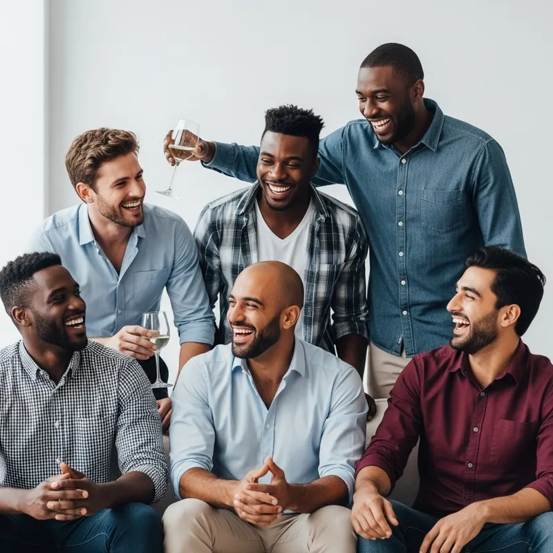 6 Male Friends Joyfully Gather in Smart Casual Attire