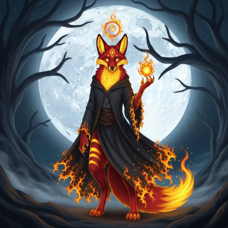 Mystical Delphox under Full Moon | Magical Fire Fox Image