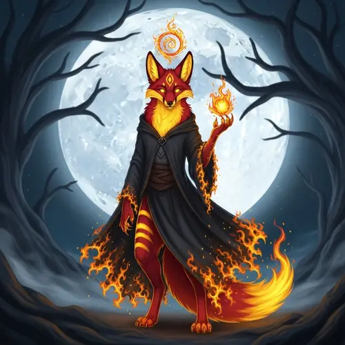Mystical Delphox Standing in Front of Full Moon