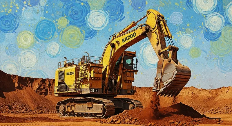 Captivating Mining Excavator Scene | Vibrant Vincent van Gogh Inspiration