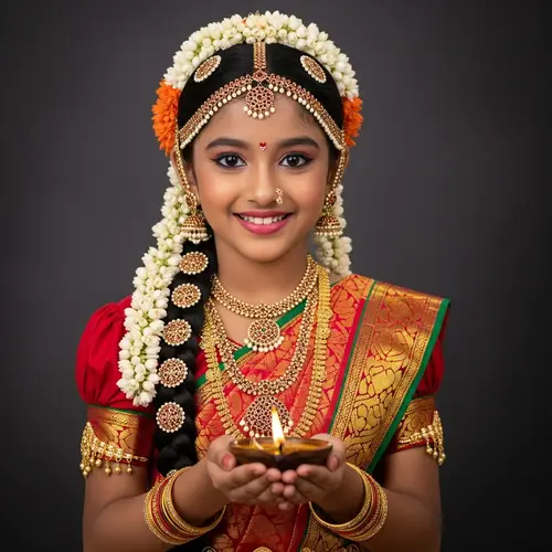 Beautiful Tamil Girl in Pattu Pavadai with Diya | Traditional Attire