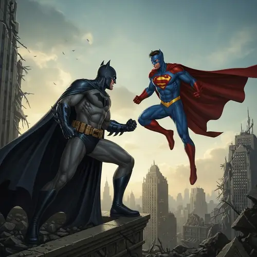 Epic Superhero Showdown in Destroyed Cityscape