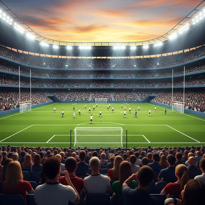 Vibrant Football Stadium Scene - Diverse Match Spectators at Sunset Vibrant Football Stadium Scene - Diverse Match Spectators at Sunset