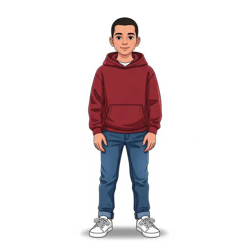 Middle-Eastern Boy in Dark Red Hoodie Illustration