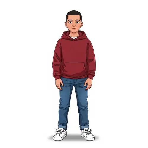 Middle-Eastern Boy in Dark Red Hoodie Illustration