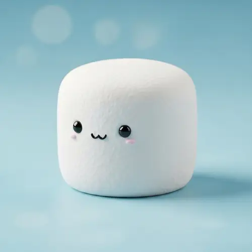 Adorable Snow-White Marshmallow | Kawaii-Style Eyes & Cheerful Expression