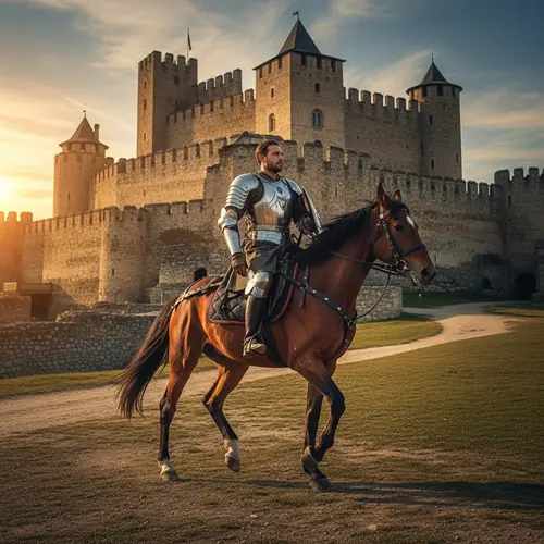 Knight on Horseback Behind a Magnificent Castle