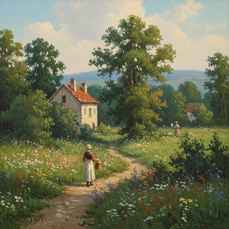 Lush Green Impressionist Landscape Painting