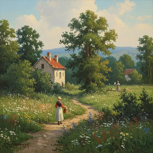 Impressionist Landscape Painting in Rich Green Tones