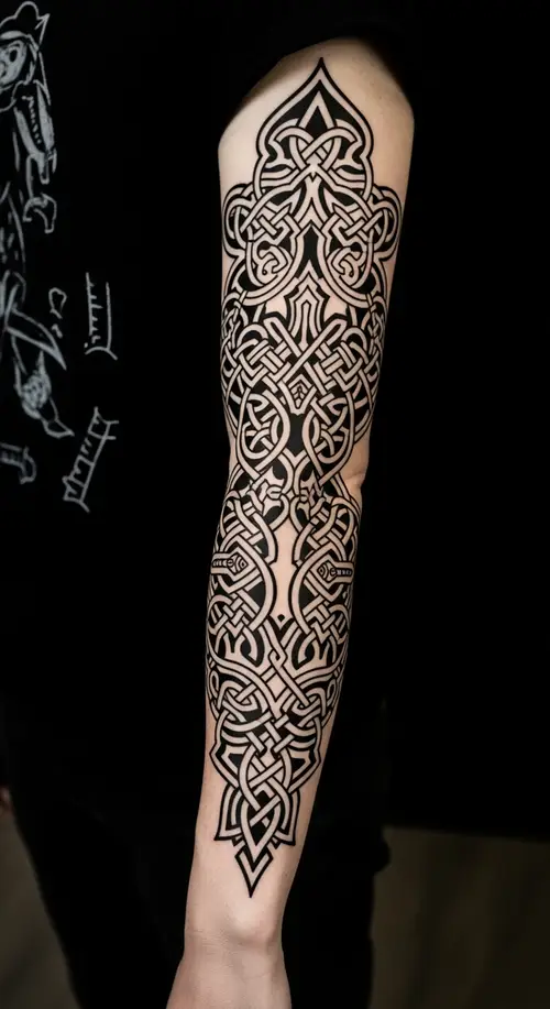Intricate Viking Knotwork Sleeve Tattoo Design