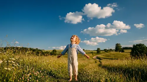 Happy Child Under Deep Blue Sky