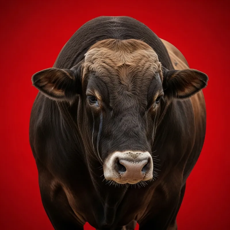 Crying Bull with White Snout on Red Background Crying Bull with White Snout on Red Background