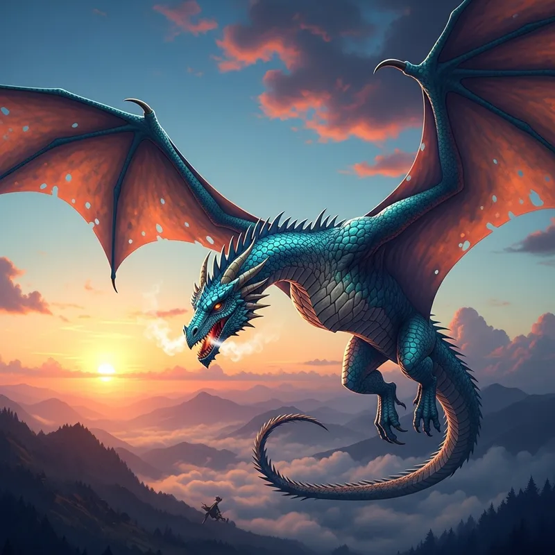 Fantasy Dragon Soaring in Vibrant Sky