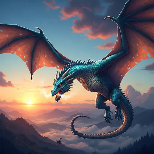 Majestic Dragon Soaring in Vibrant Fantasy Sky