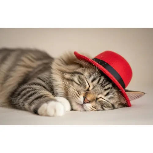 Peaceful Cat Sleeping with Red Hat | Tranquil Scene
