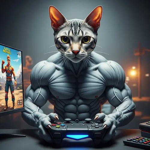 Muscular Cat Conquering Virtual Battle Royale Game - Gamer Kitty Fun
