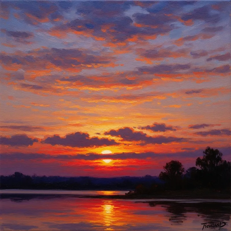 Impressionist Sunset Painting - Majestic Horizon View